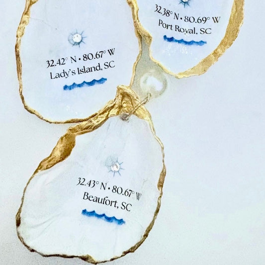 Coordinates Keepsake Oyster Shell Ornament (Made to Order)